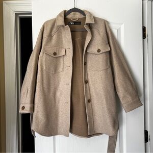 Zara Beige Wool Blend Shacket
